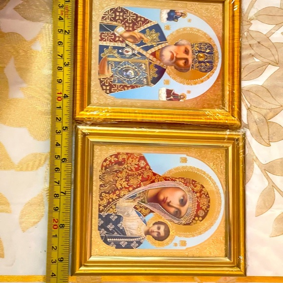 Set Of 2 Orthodox Icons Mother Of God St. Nicolas 4.5”x5.5”Framed - Picture 4 of 5
